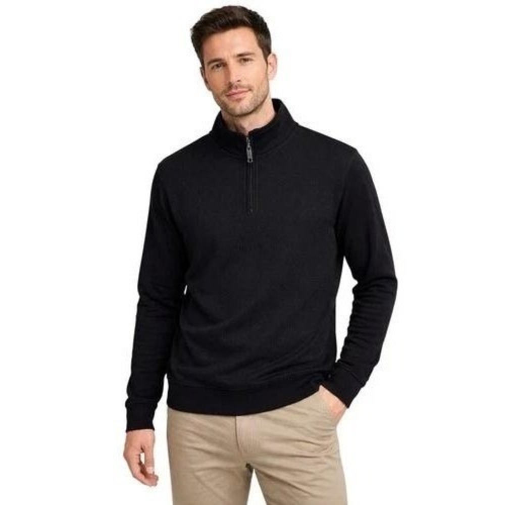 Ted Baker Pullover Mens Medium Black New Textured Honeycomb Quarter Zip Sweater